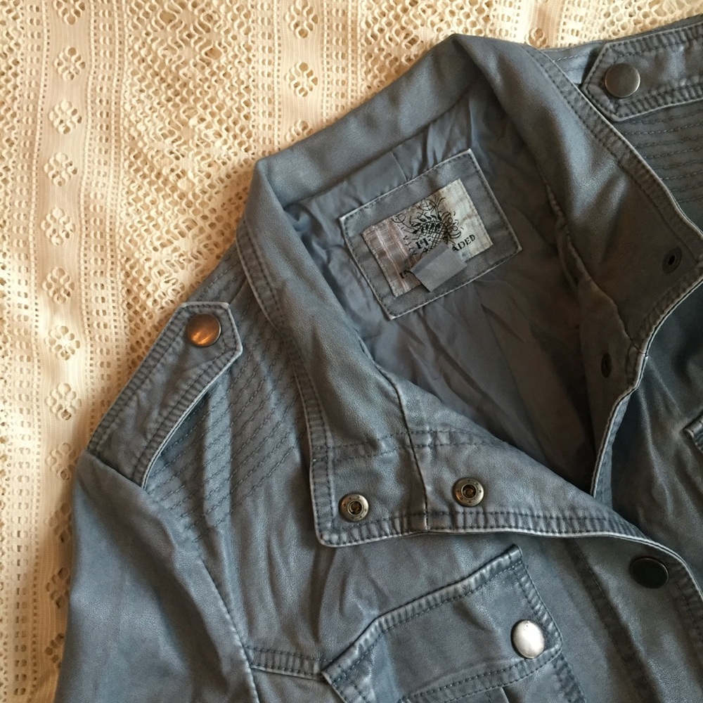 Dusty Blue Faux Leather Jacket